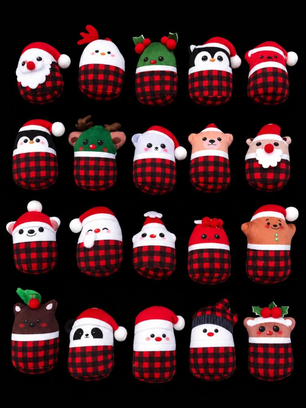 Set of 20 Mini Christmas Plaid Plushies